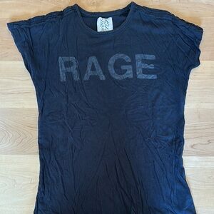 Zoe Karssen Navy Graphic Tee with 'RAGE' Print - Size M